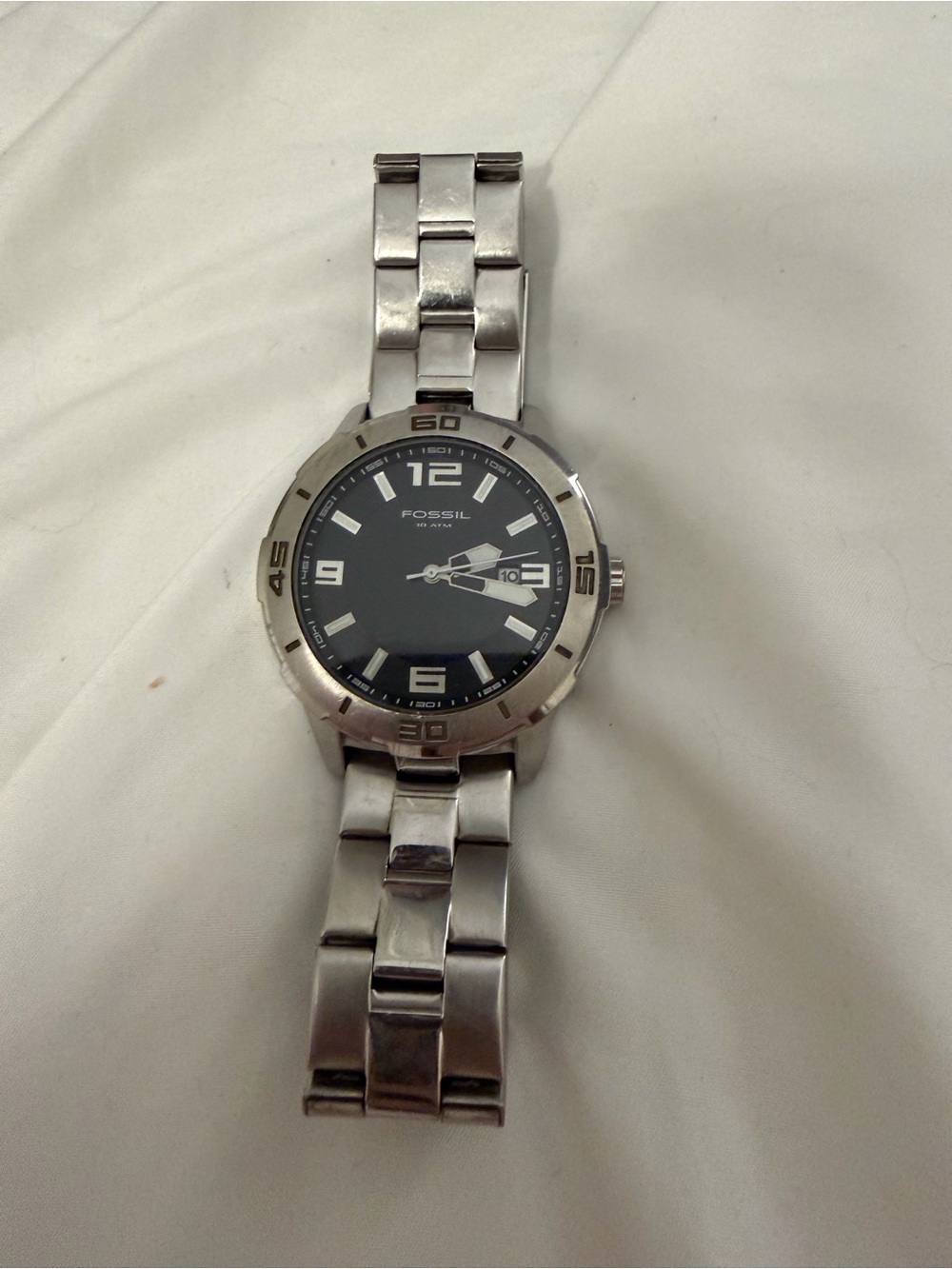 Fossil Silver Stainless Steel Watch with Black Dial